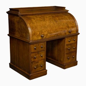 Mid Victorian Burr Walnut Cylinder Desk