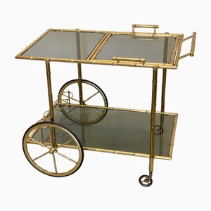Bar Cart in Faux Bamboo and Brass from Maison Baguès, 1970s