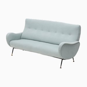 Azurblaues Drei-Sitzer Sofa aus Samt, 1950er
