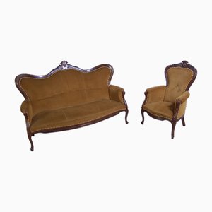 Louis XVI Sofa and Armchair, 1960s, Set of 2
