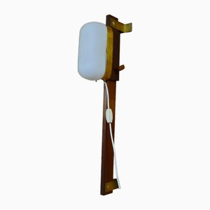 Adjustable Wall Lamp in Teak, Glass and Brass, Italy, 1950s