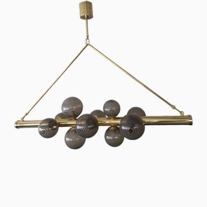 Mid-Century Murano Glass and Brass Chandelier, 2000a