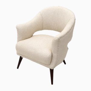 Armchair in Off-White Fabric, 1950s