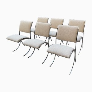 Chairs in Chrome Plating & Fabric by Boris Tabacoff for Christofle, 1970s, Set of 6