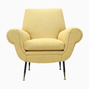 Vintage Armchair in Yellow Fabric, 1950s