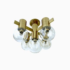 Vintage Brass & Glass Ceiling Lamp attributed to Sciolari, 1960s