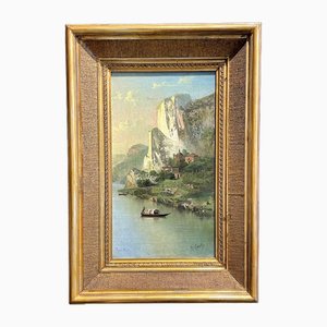 Augusto Caratti, View of Lake Como, 1880s, Oil on Canvas, Framed