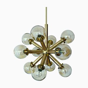 Vintage Pendant Light in Brass & Amber Glass Globes from Kalmar, 1960s