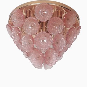 Lámpara de techo floral de cristal de Murano rosa, años 70