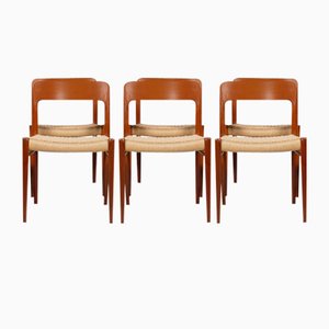 Mid-Century Danish Model 75 Chairs in Teak & Paper Cord by Niels Otto Møller, 1966, Set of 6