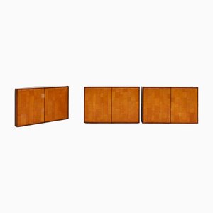 Sideboards and One Corner Cabinet with Patchwork Cognac Leather Doors by Tito Agnoli for Poltrona Frau, Italy, 1973, Set of 3