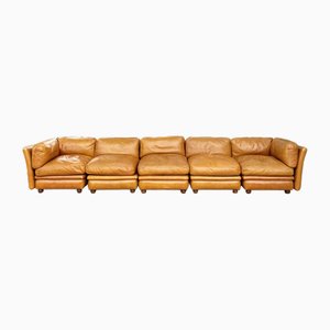 Modular Sofas in Cognac Coated Leather by Tito Agnoli for Poltrona Frau, Italy, 1973, Set of 5