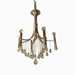 Chromed Steel and Crystal Chandelier with 6 Lights attributed to Angelo Gaetano Sciolari, Italy, 1970s