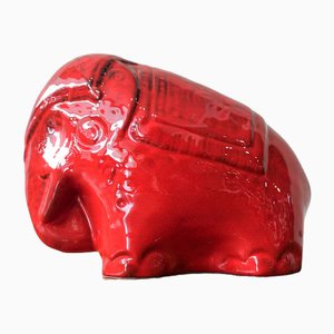 Elefante vintage de cerámica esmaltada en rojo al estilo de Bitossi, años 70