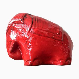 Elefante vintage in ceramica smaltata rossa nello stile di Bitossi, anni '70