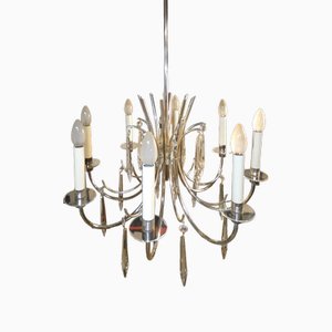 Mid-Century Modern Chandelier in Silver and Crystal attributed to Gaetano Sciolari, Italy, 1970s