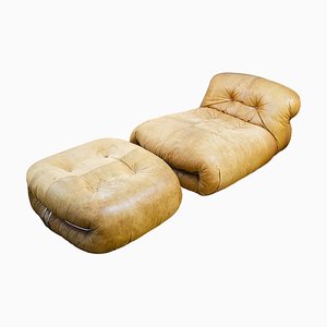 Chaise Longue Soriana in Original Leather attributed to Afra and Tobia Scarpa for Cassina, 1969, Set of 2