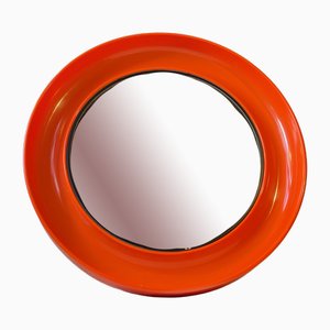 Espejo de pared era espacial circular en naranja, años 70