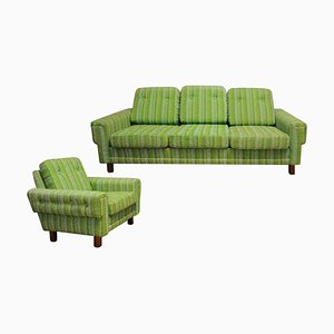 Vintage Green Sofa and Armchair, 1950s, Set of 2