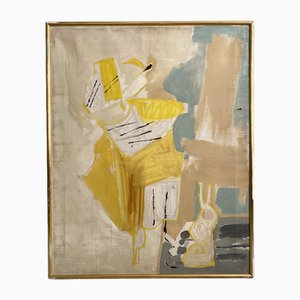 Frances Gaspari, gran composición abstracta, óleo sobre lienzo, años 60, enmarcado