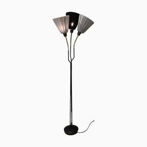 Dreiarmige Stehlampe aus schwarzem Metall & Messing, 1950er, 4 . Set