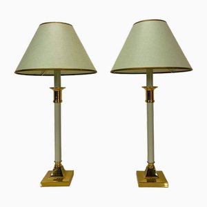 Vintage Brass and Green Metal Table Lamps, Kullmann, the Netherlands, 1970s, Set of 2
