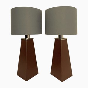 Conical Obelisk Faux-Leather Table Lamps, 1970s, Set of 2