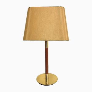 Metalarte Leather and Brass Table Lamp from Hansen, 1970s