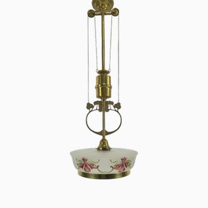 Lampadario regolabile con paralume in vetro dipinto a mano di Vienna, anni '20