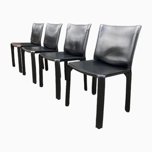 Cab Esszimmerstühle aus schwarzem Leder von Mario Bellini für Cassina, 1990er, 4er Set