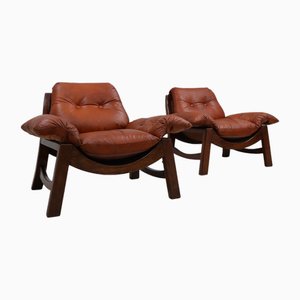 Brutalist Leather Armchairs, 1970s, Set of 2