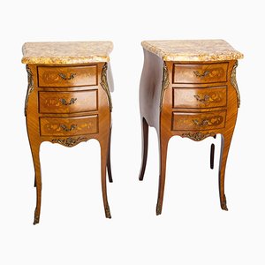 Louis XV French Side Nightstands with Mable Top, 1920s, Set of 2