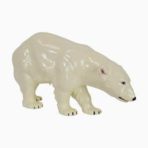 Large Porcelain Polar Bear Sculpture from Royal Dux, Czechoslovakia, 1925