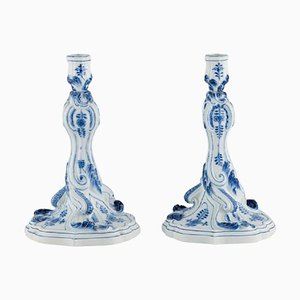 Large Antique German Bulb Pattern Candlesticks from Meissen, 1800s, Set of 2