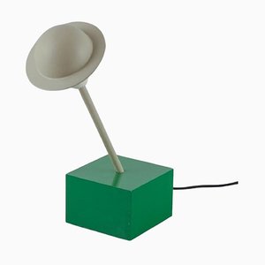 Lámpara de mesa de metal pintado en verde y gris de Ettore Sottsass para Stilnovo, años 80