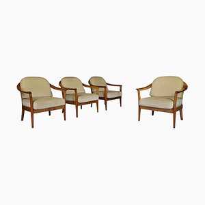 German Easy Chairs in Cherry and Original Upholstery from Wilhelm Knol, 1960s, Set of 4