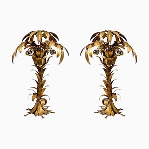 German Gilt Palm Tree Lamps by Hans Kögl, 1970s, Set of 2