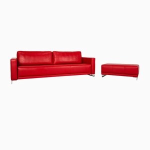 Three-Seater Vida Sofa Set in Red Leather by Rolf Benz, Set of 2