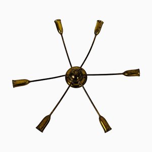 Lampadario Sputnik Mid-Century a sei braccia in ottone, anni '60