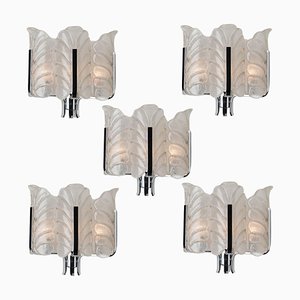 Vintage Glass Leaves Chrome Wall Lights by Carl Fagerlund for Orrefors, 1960s