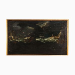 Artiste Flamand, Scène de Mer Orageuse, Années 1600, Huile sur Toile, Encadrée