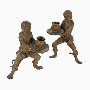Portacandele vintage in bronzo, set di 2