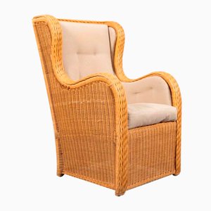 Vintage Italian Wicker Lounge Armchair