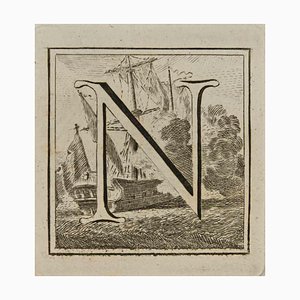 Luigi Vanvitelli, Letter of the Alphabet N, Etching, 18th Century