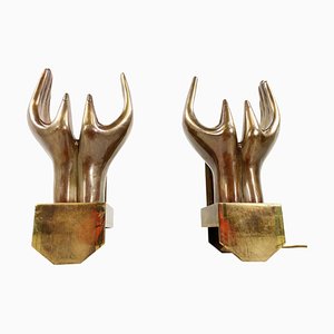 Bronze Hand Shaped Wall Lamps, 1990s, Set of 2