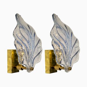 Apliques Mid-Century hechos a mano con hojas de cristal de Murano, Italia, años 60. Juego de 2