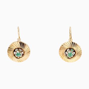 French 18 Karat Yellow Gold Earrings with Emerald, 1950s