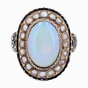 Antique18 Karat Gelbgold Ring mit Perle und Emaille