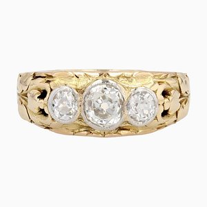 Antique French 18 Karat Yellow Gold Bangle Ring with Three Diamonds