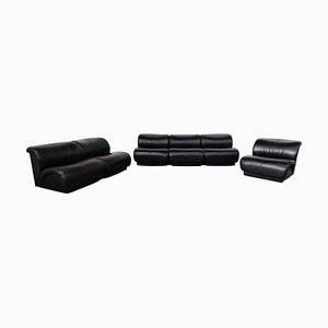 Modulares italienisches Mid-Century Sofa aus schwarzem Leder von Doimo Salotti, 1970er, 6er Set